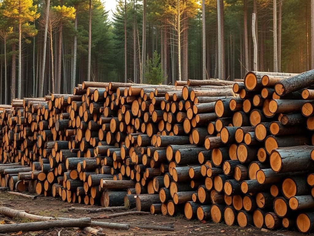 Harvested timber ready for transport