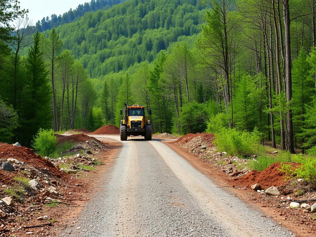 Access road carved through Appalachian forest